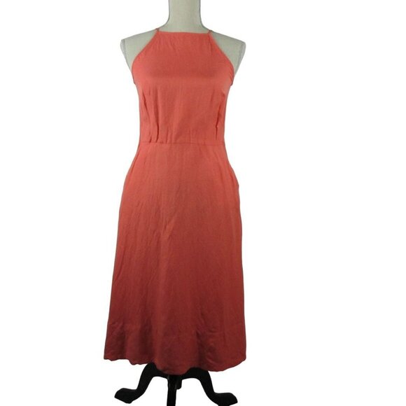 LOFT Peach Fit & Flair Front Tie Linen Dress Size 00 NEW - Picture 8 of 10